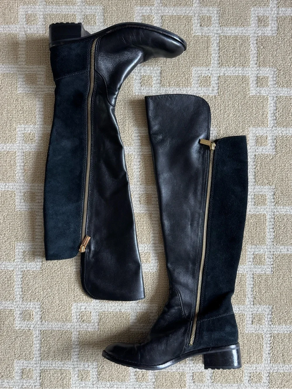 Michael Kors Bromley Leather Suede Over-the-Knee Boots Black Size 7